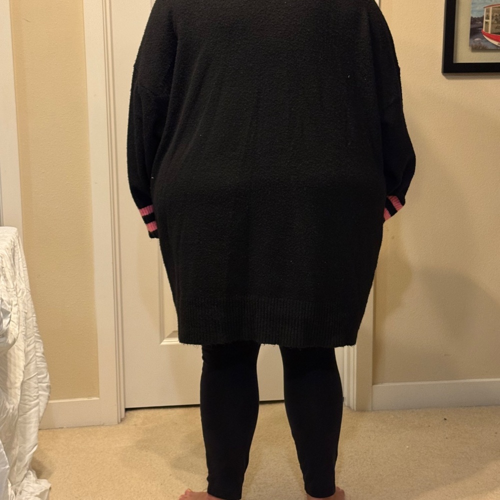 Torrid Pink-Trim breast cancer awareness Longline Cardigan — Black/Pink - Picture 9 of 12